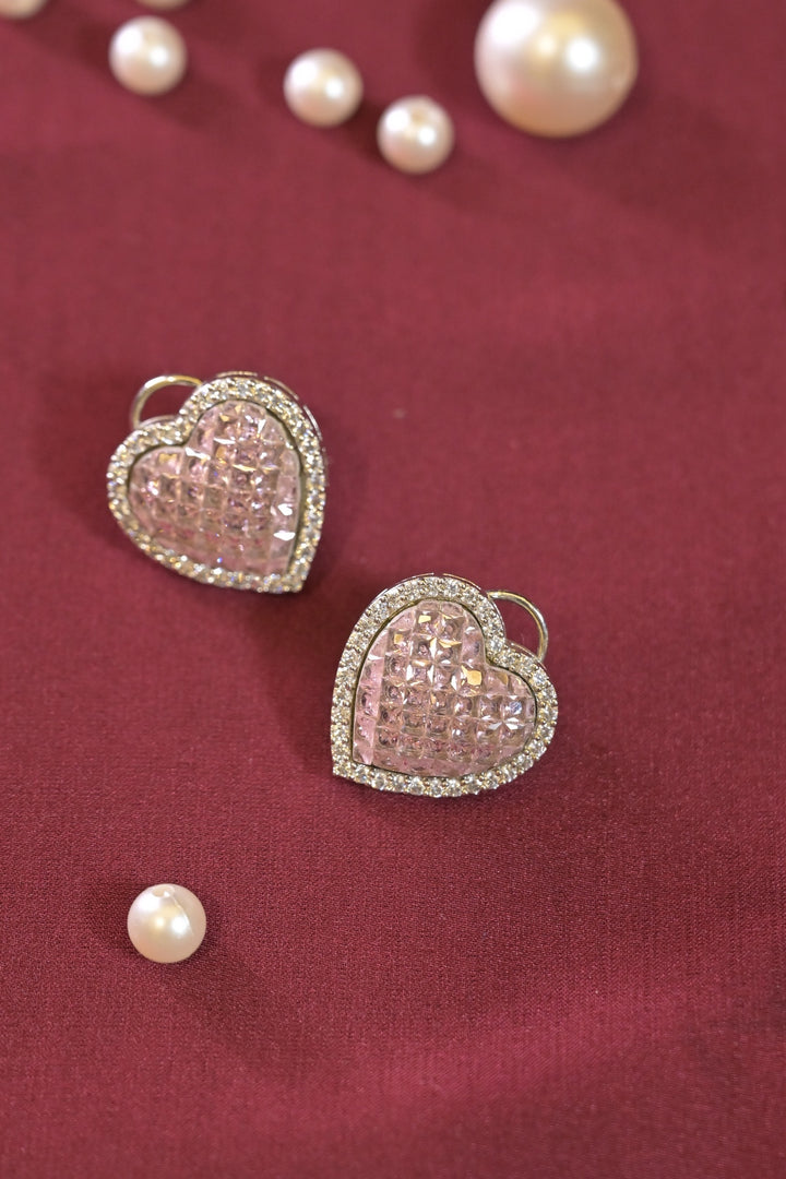 Shiny Heart Huggie Studs Earrings