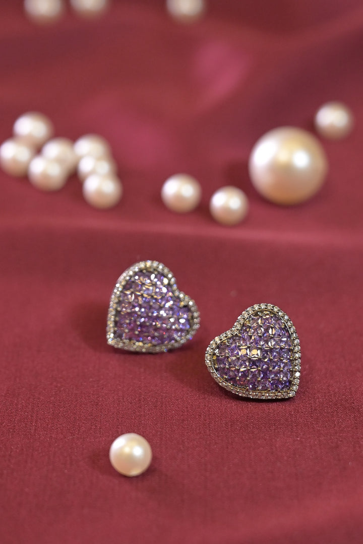 Shiny Heart Huggie Studs Earrings