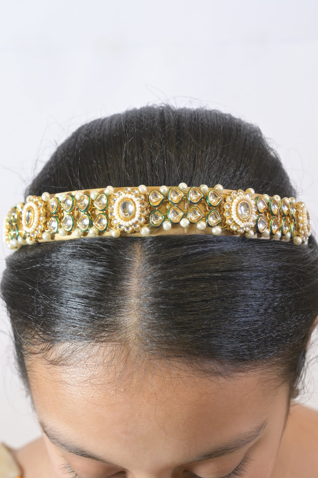 Nandini Kundan Pearl Golden Headband