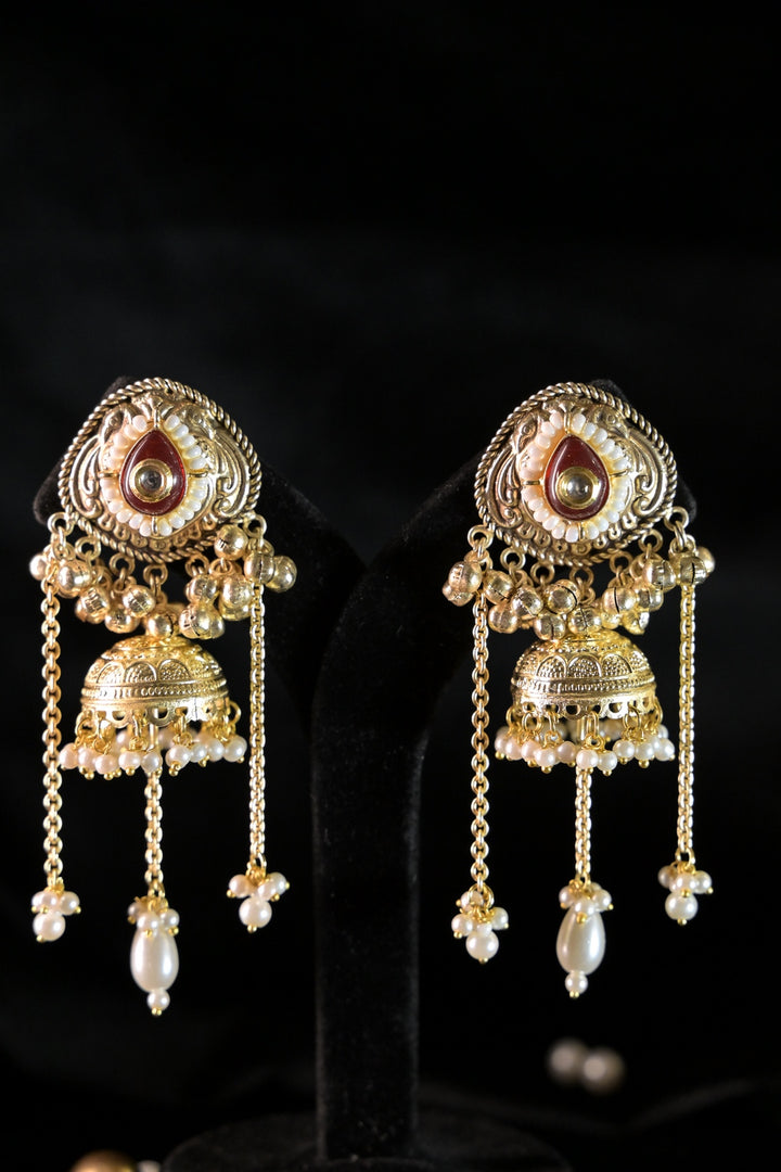 Zahra Golden Tassel Jhumka Earrings