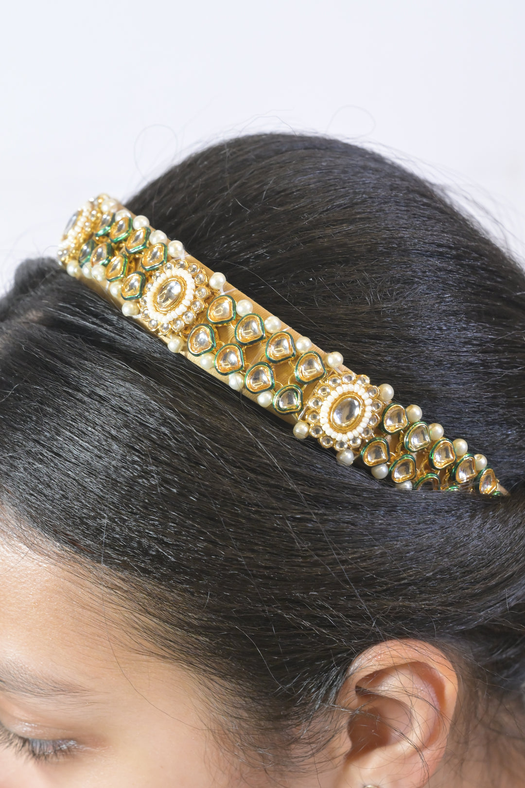 Nandini Kundan Pearl Golden Headband