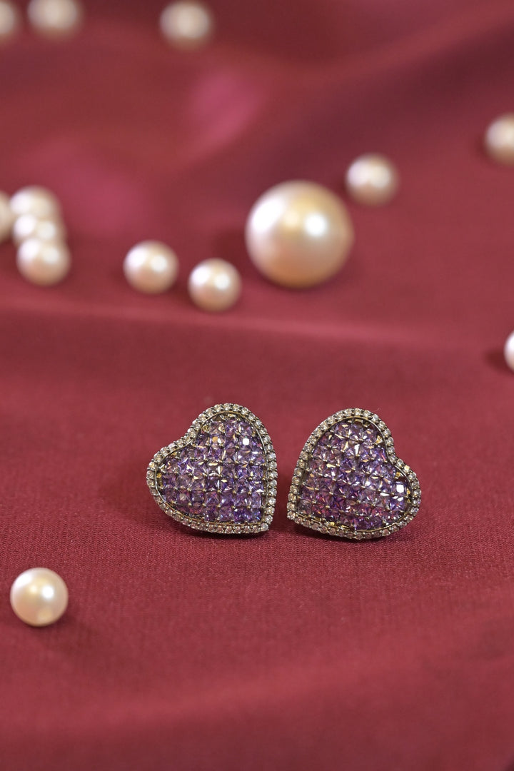 Shiny Heart Huggie Studs Earrings