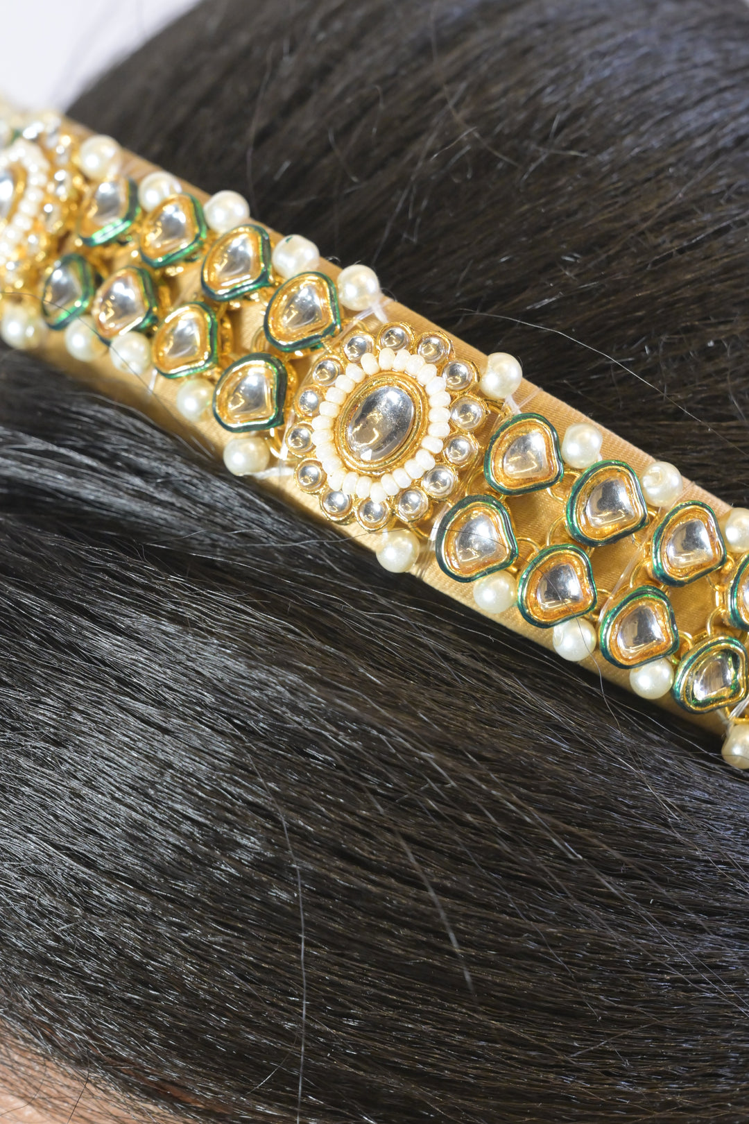 Nandini Kundan Pearl Golden Headband
