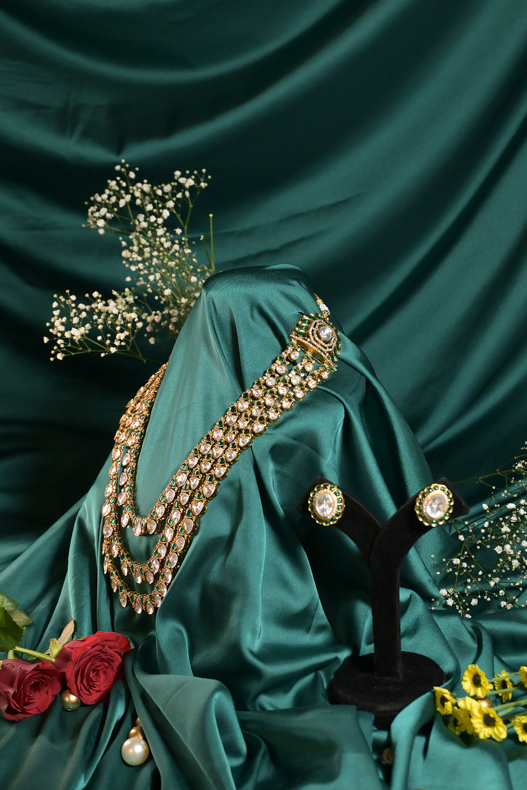 Rafat Unisex Premium Layered Oxidized Polki Long Necklace