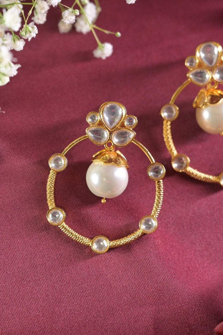 Roop Pearl Polki Hoop Stud Earrings