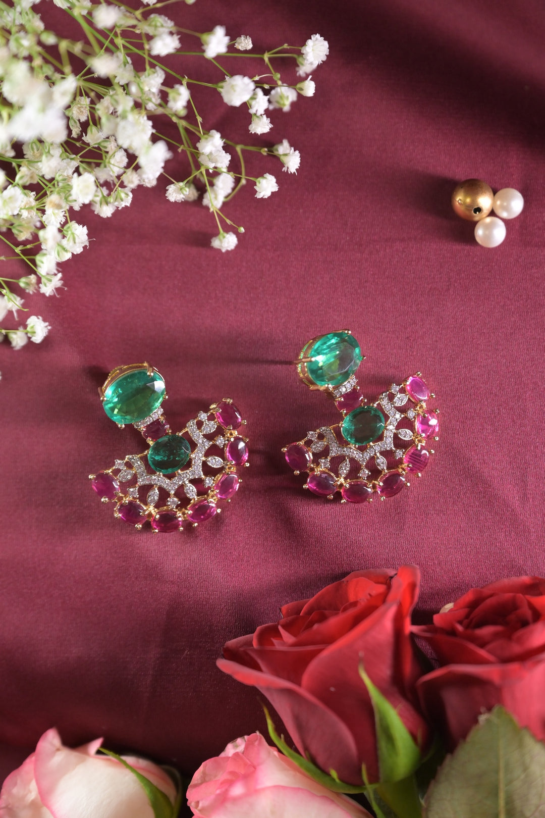 Nityarana Emerald Festive Chaandbali Earrings