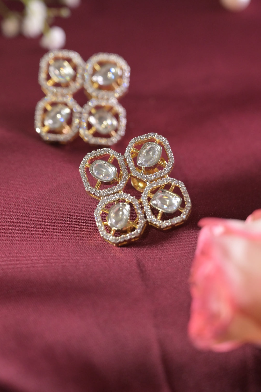 Shiraz Polki Diamond Square Stud Earrings