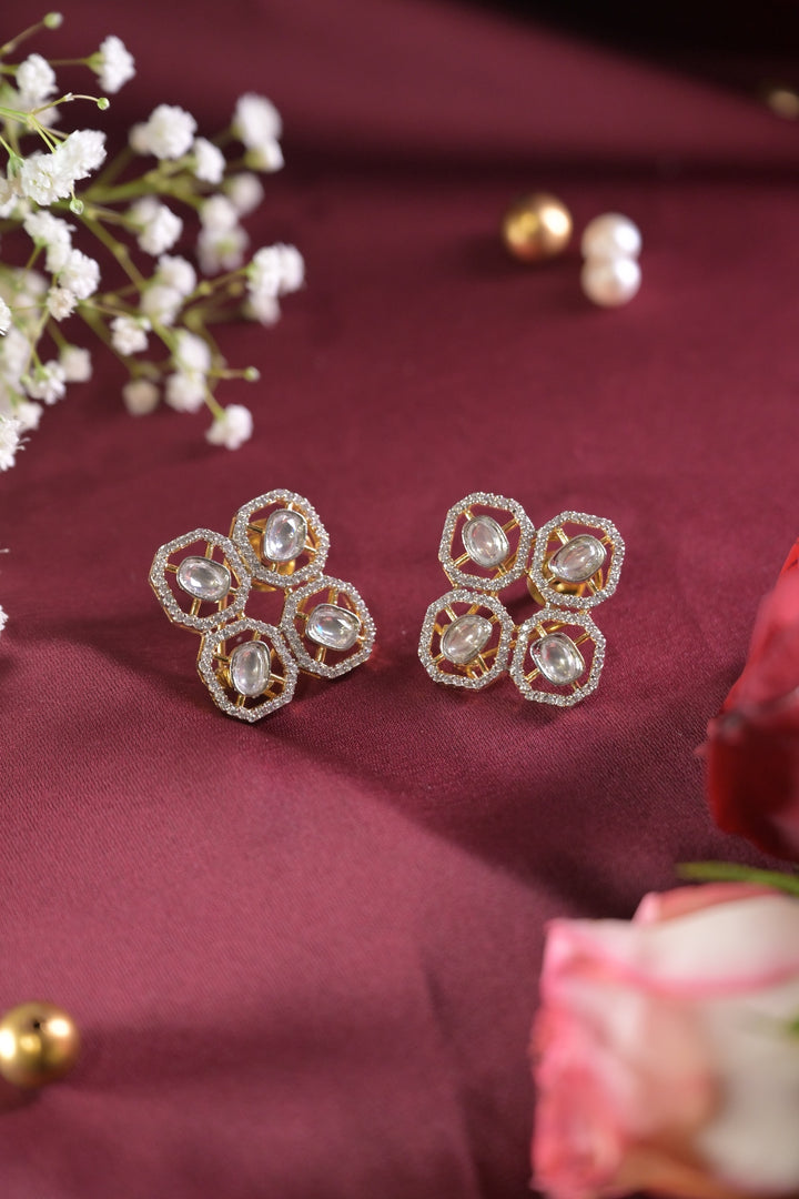 Shiraz Polki Diamond Square Stud Earrings