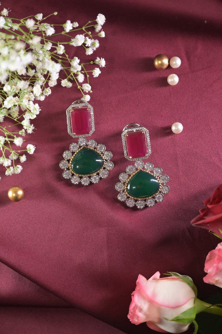 Maanik Party Ruby Emerald Dangler Earrings