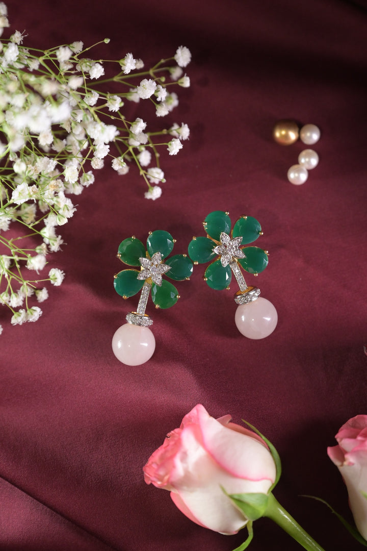 Arnavi Flower Gemstone Stud Drop Earrings