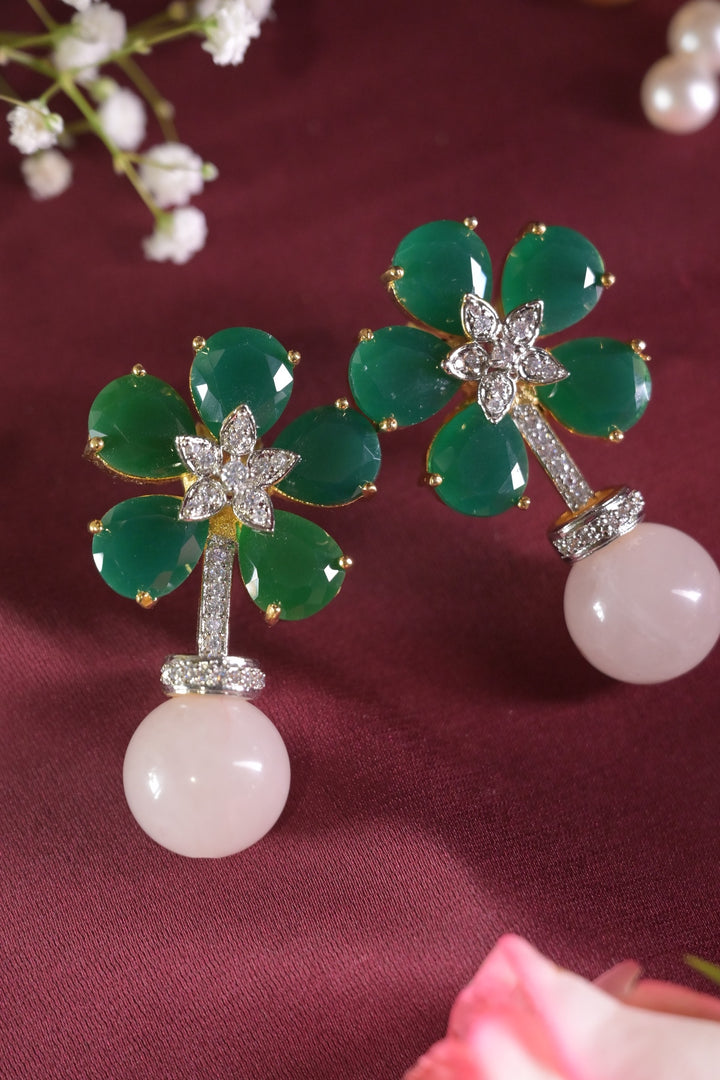 Arnavi Flower Gemstone Stud Drop Earrings