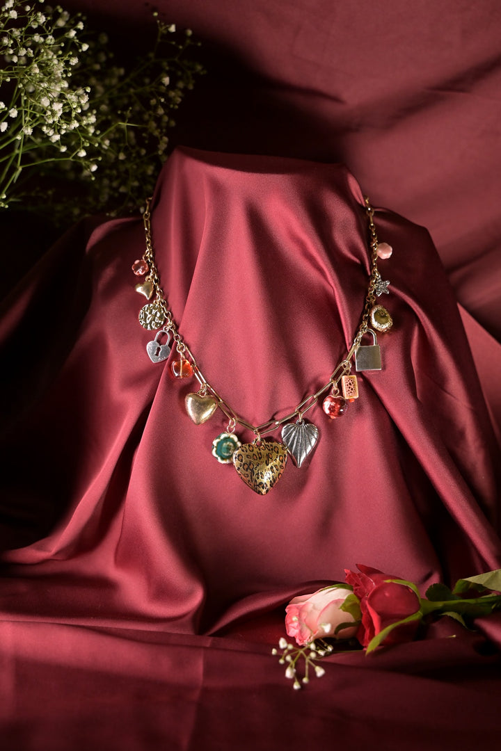 Heartfelt Charms Golden Link Chain Necklace