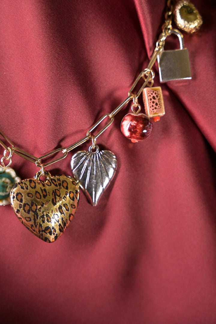 Heartfelt Charms Golden Link Chain Necklace