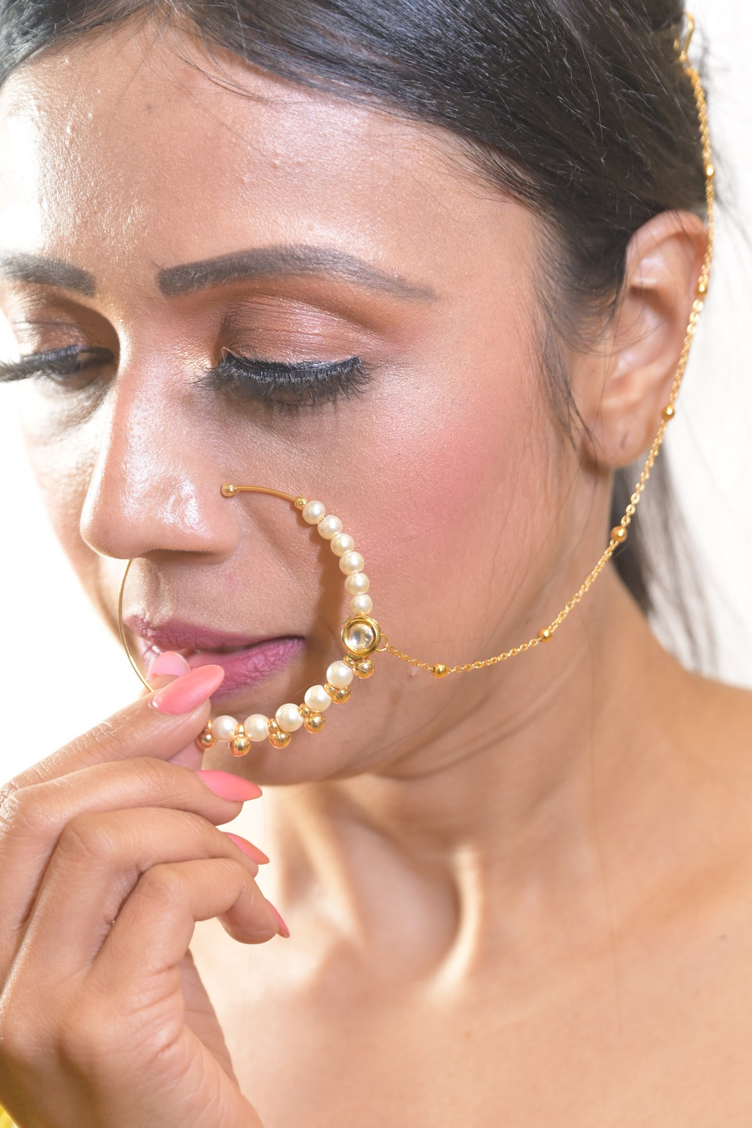 Rajwada Pearl Golden Chain Nosering