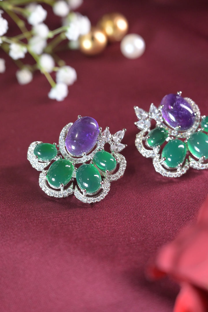 Vaari Emerald Flower Cluster Stud Earrings