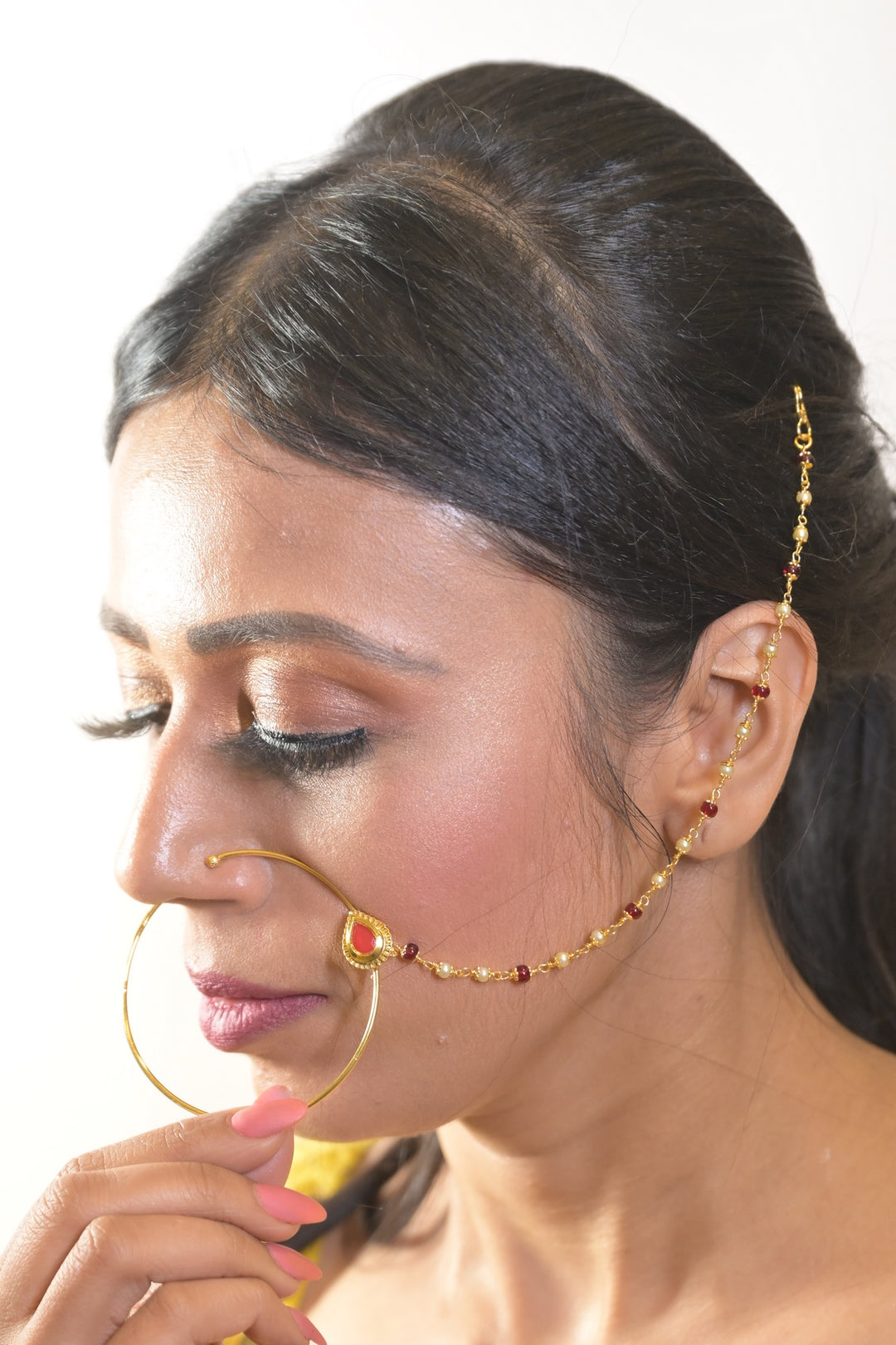 Rani Roopmati Kundan Pearl Chain Nosering