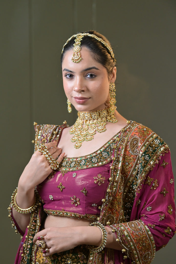 Shahjahan Bridal Tassel Golden Emerald Kundan Choker Necklace