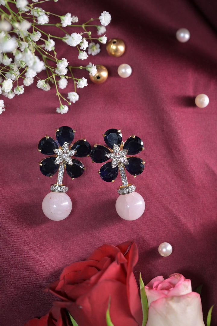Arnavi Flower Gemstone Stud Drop Earrings