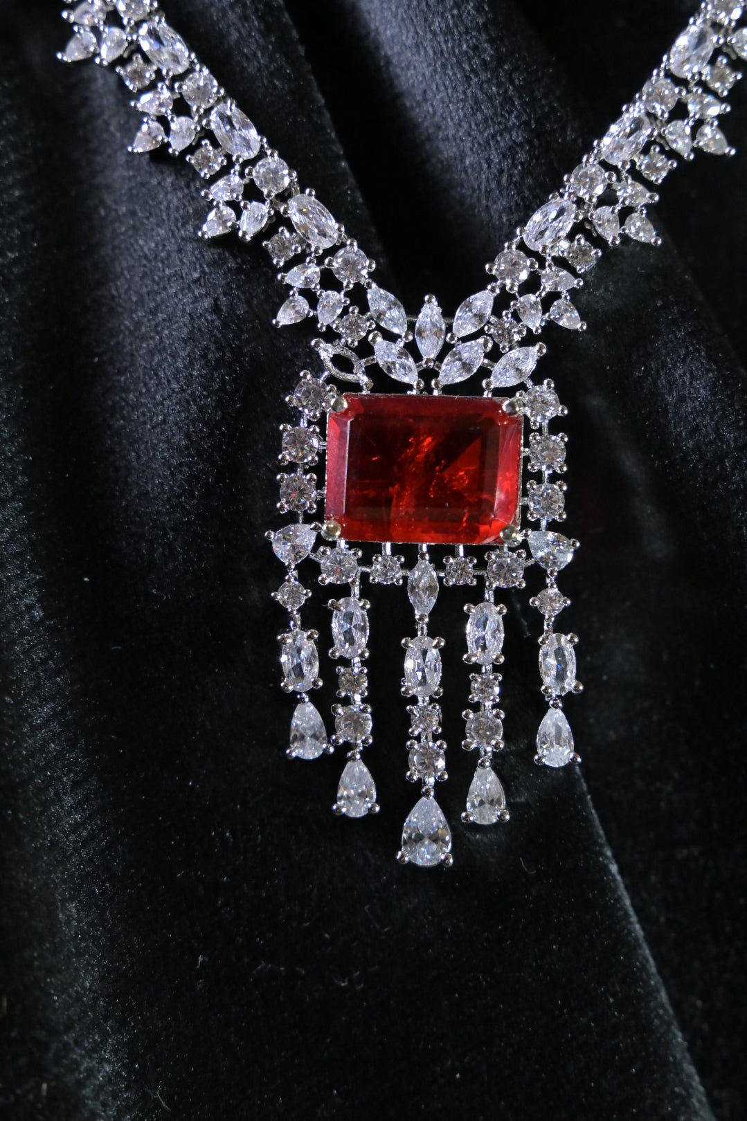 Brazilian Ruby Pendant Diamond Necklace