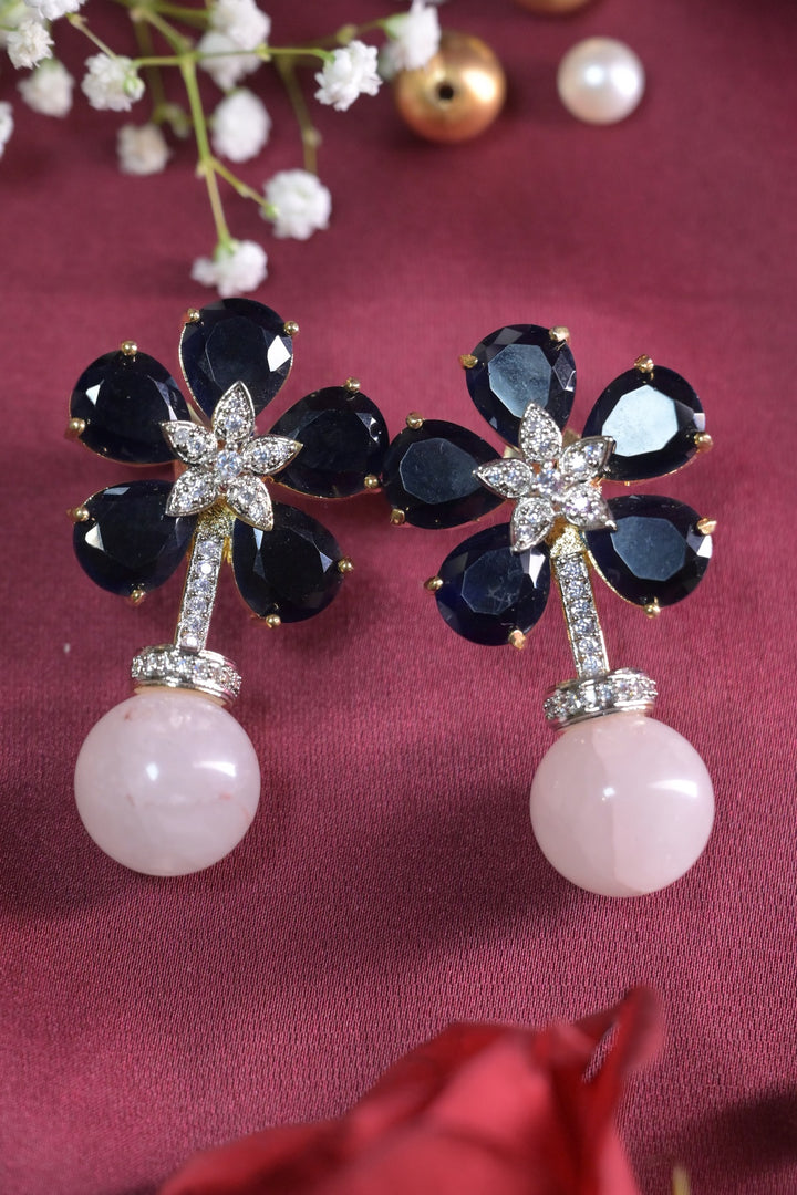 Arnavi Flower Gemstone Stud Drop Earrings
