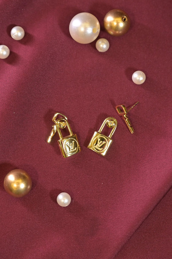 Lock And Key Gold Studs Earrings