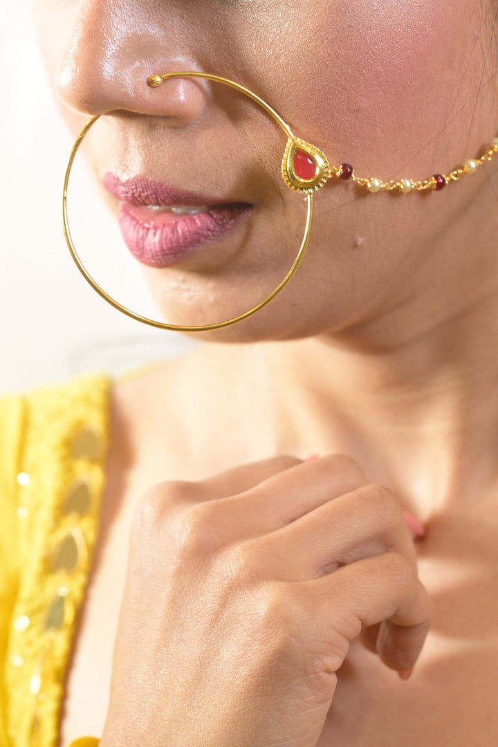 Rani Roopmati Kundan Pearl Chain Nosering