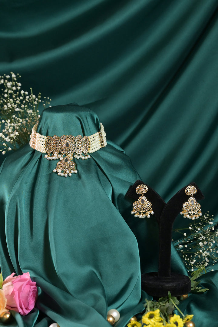 Sajida Jadau Golden Pearl Choker Necklace