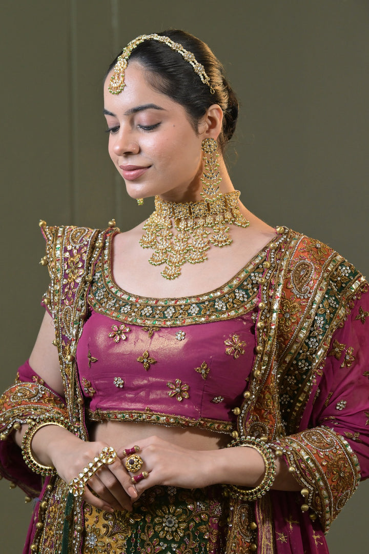 Shahjahan Bridal Tassel Golden Emerald Kundan Choker Necklace