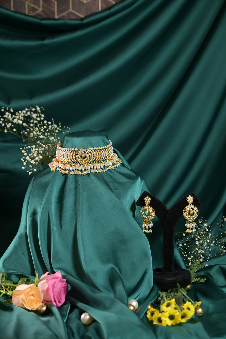 Sahiba White Jadau Pearl Choker Sangeet Necklace