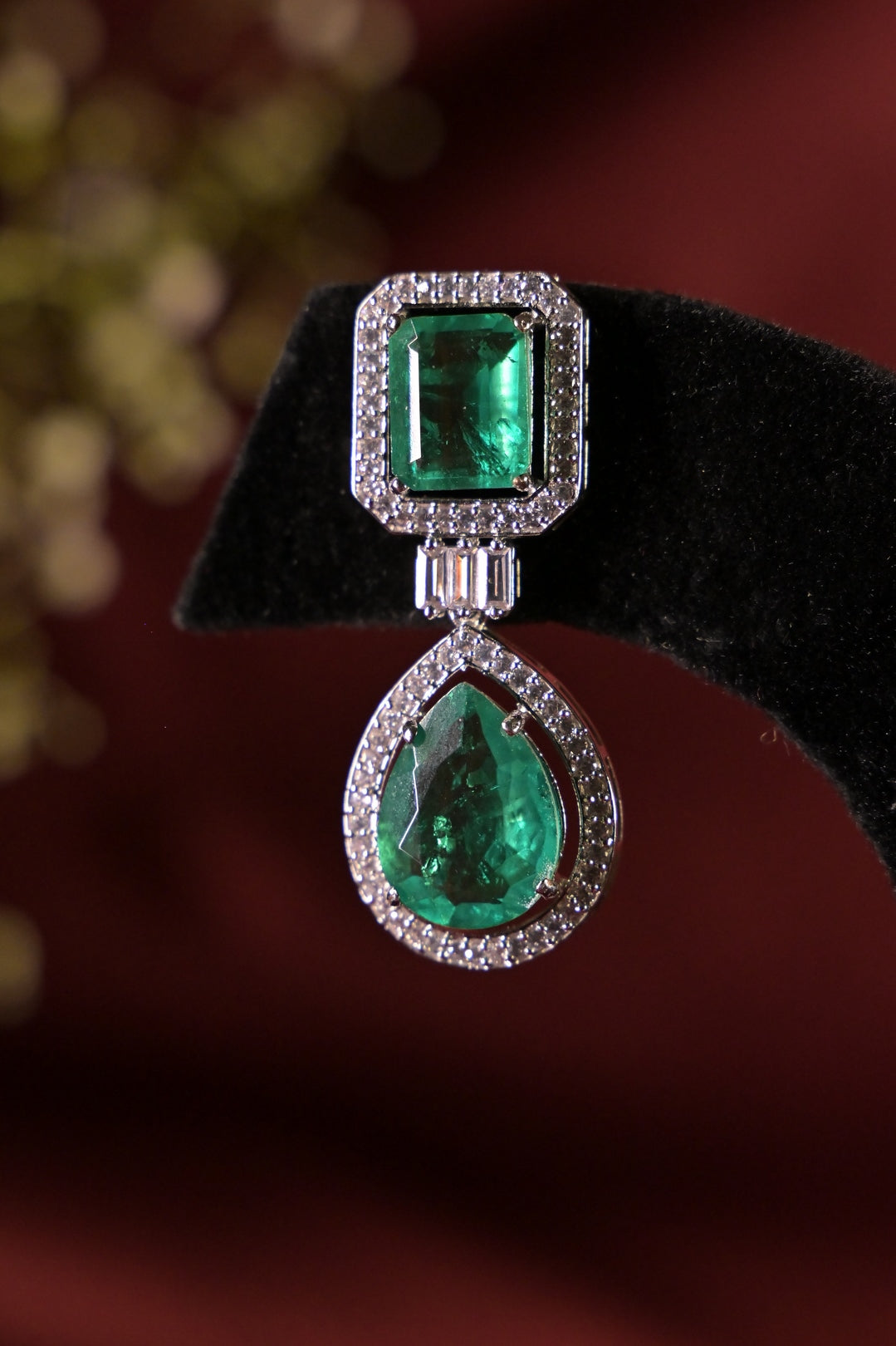Emerald Dewdrop Square Gemstone Studs Earrings