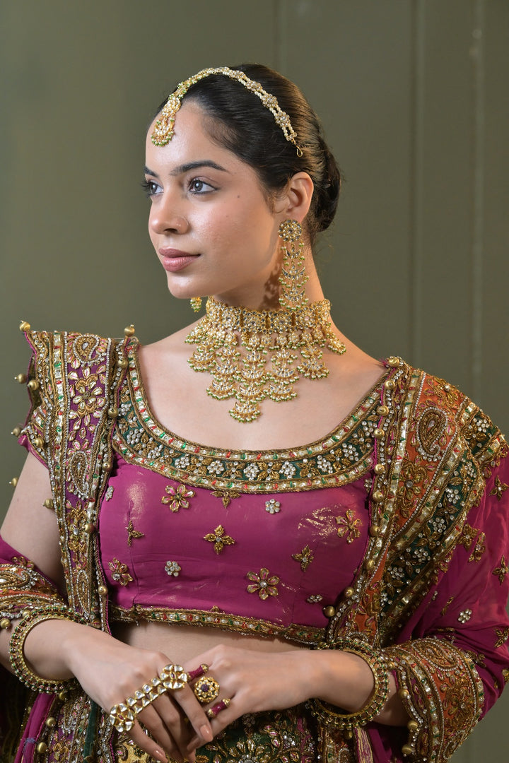 Shahjahan Bridal Tassel Golden Emerald Kundan Choker Necklace