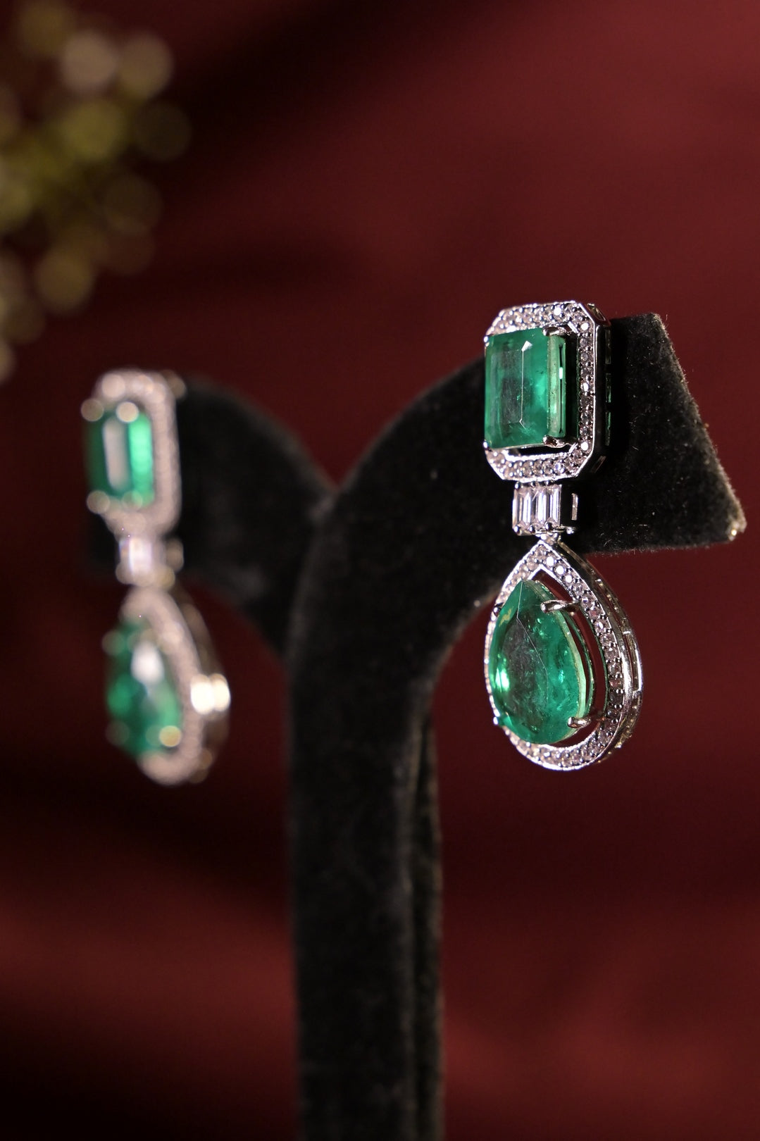 Emerald Dewdrop Square Gemstone Studs Earrings
