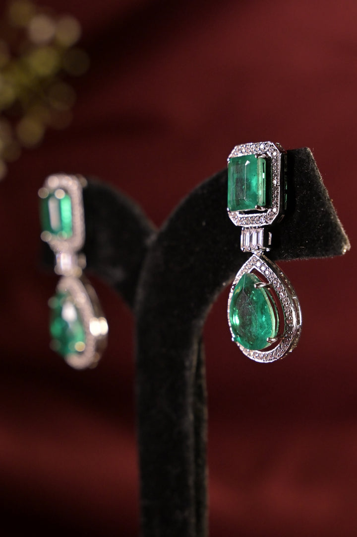 Emerald Dewdrop Square Gemstone Studs Earrings