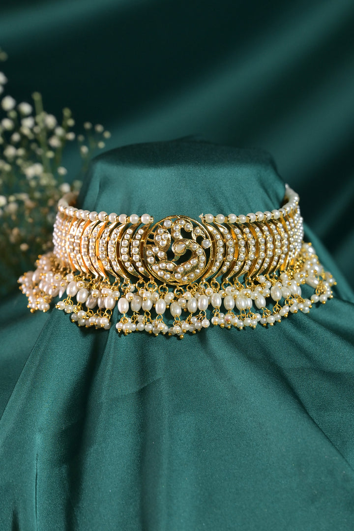 Sahiba White Jadau Pearl Choker Sangeet Necklace