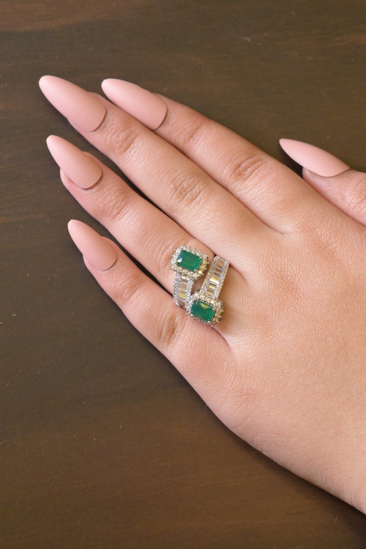 Emerald Double Stone Crisscross Band Ring