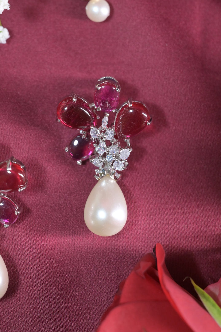 Yasmini Flower Shaped Pearl Drop Earrings
