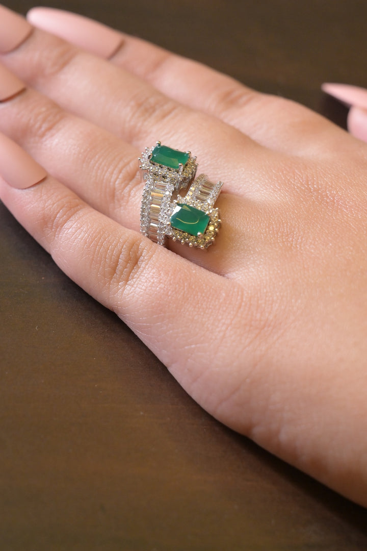 Emerald Double Stone Crisscross Band Ring