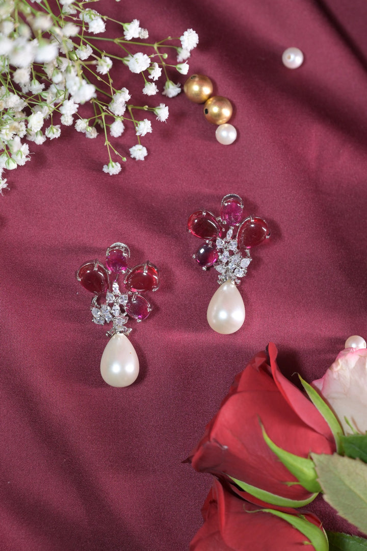 Yasmini Flower Shaped Pearl Drop Earrings