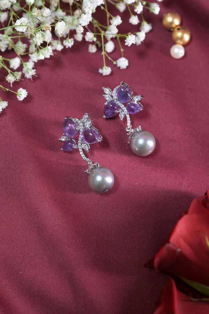 Hyacinth Leaf Shaped Grey Drop Earrings