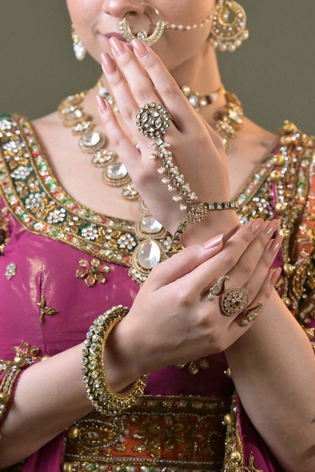 Nayab Emerald Kundan Pearl Bridal Hathfools