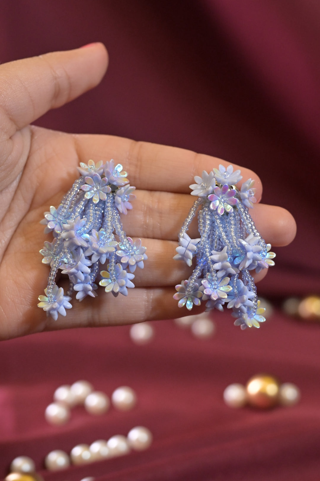 Blue Flower Cluster Earrings