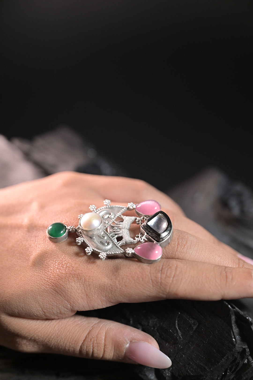 Vigraha Boho Multicoloured Silver Ring