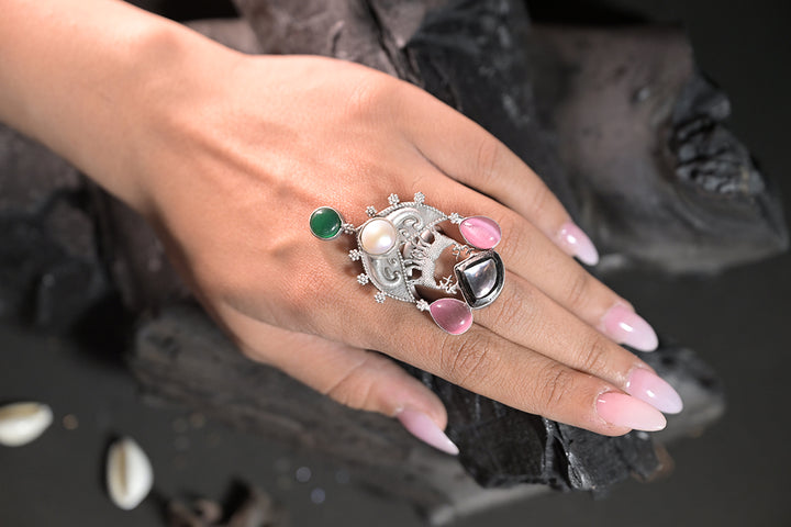 Vigraha Boho Multicoloured Silver Ring