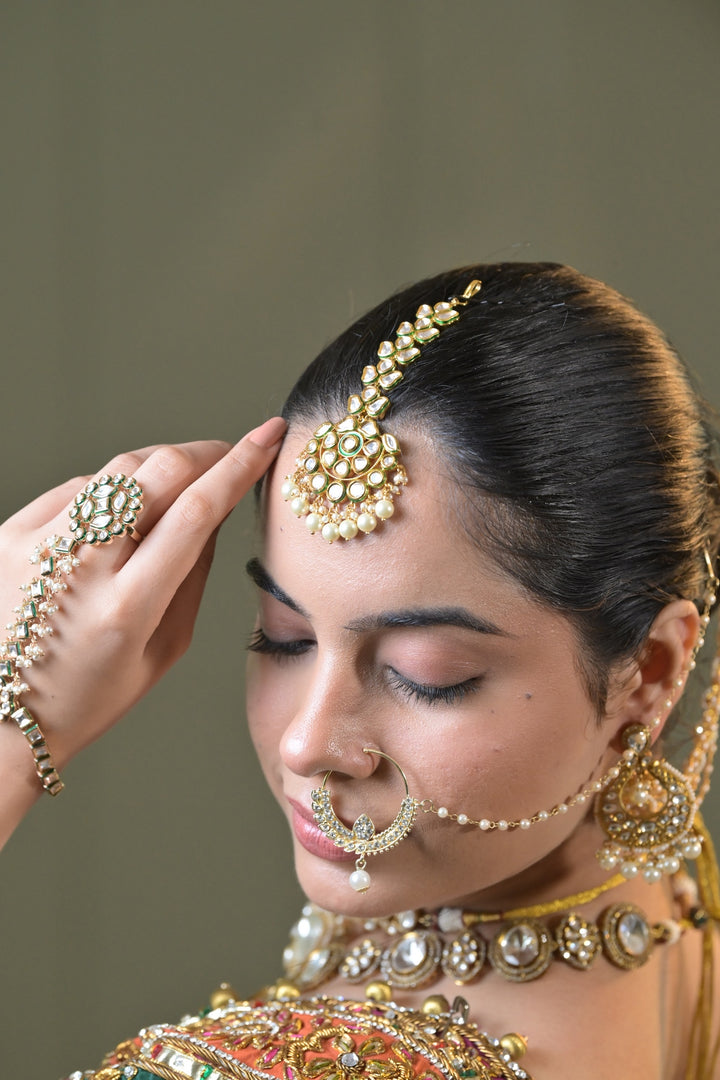 Inaayat Golden Polki Pearl Drop Maangtika