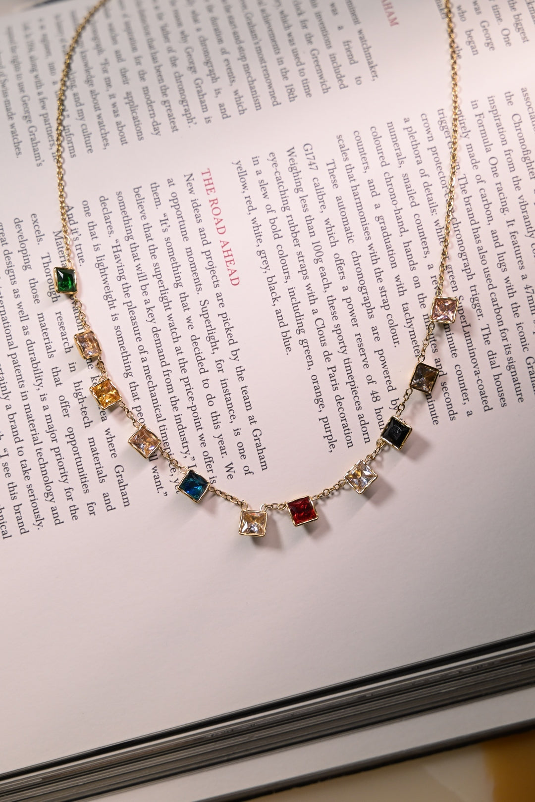 Multicolored Squares Charms Golden Chain Necklace