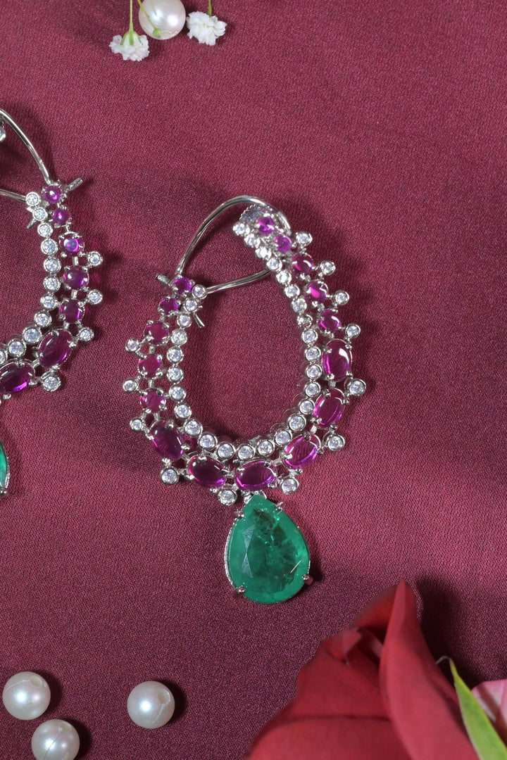 Zehna Leaf Shaped Emerald Drop Earrings