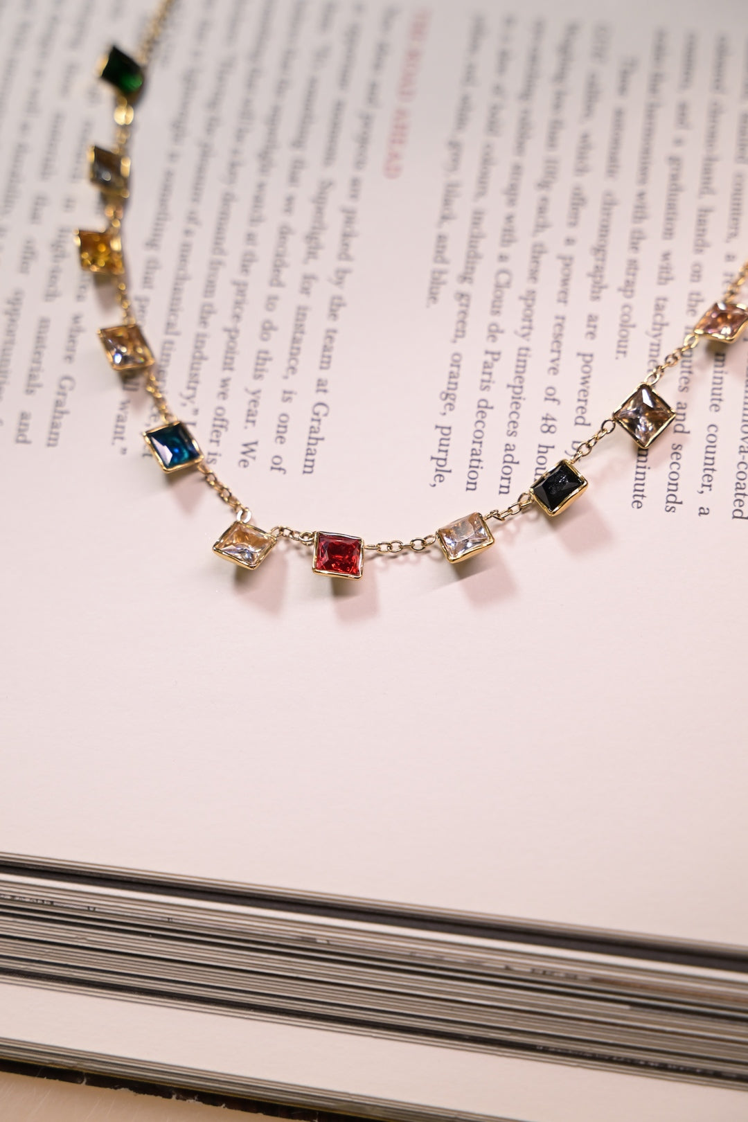 Multicolored Squares Charms Golden Chain Necklace