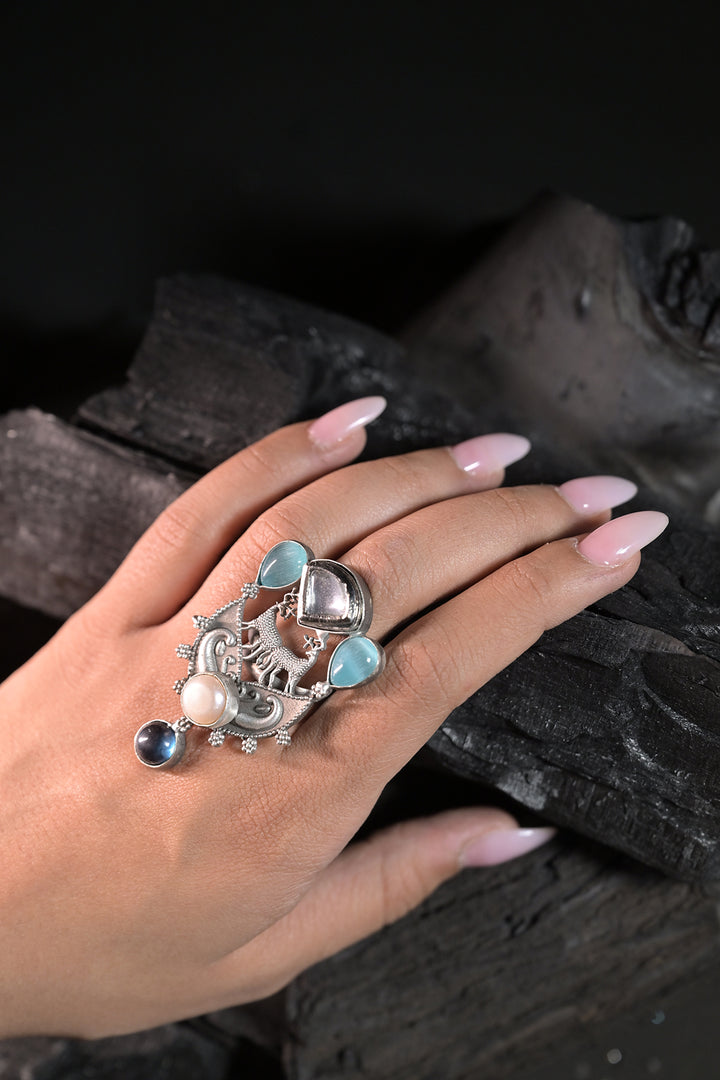 Vigraha Boho Multicoloured Silver Ring
