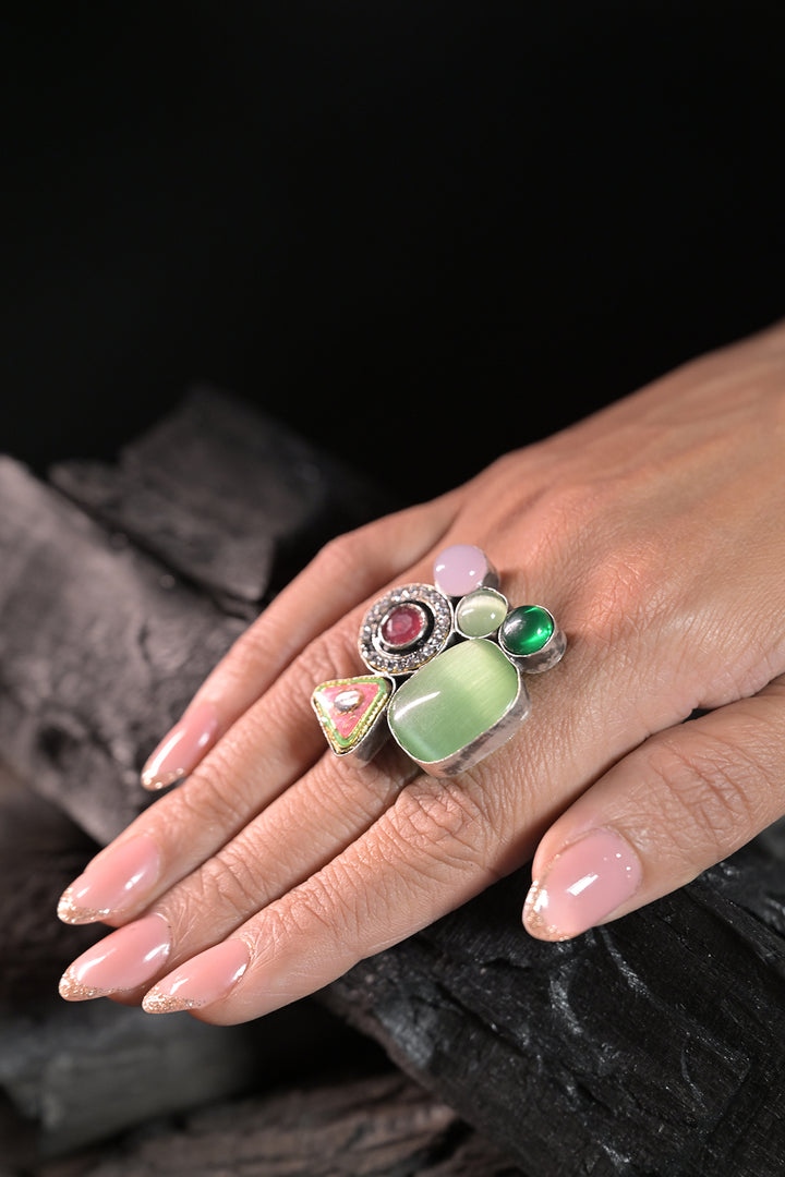 Sutaradhya Multicoloured Boho Silver Ring