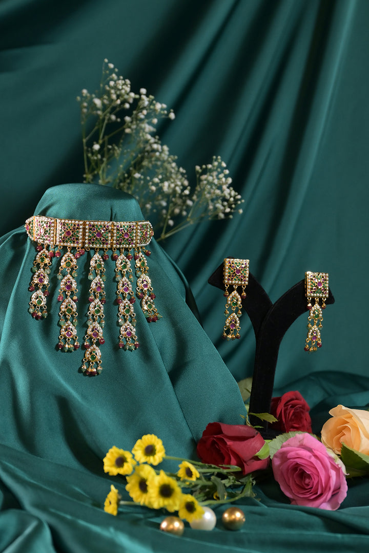 Vidhira Navratna Tassel Jadau Choker Necklace